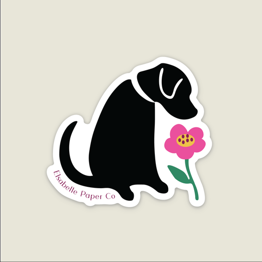Black Lab & Flower Sticker