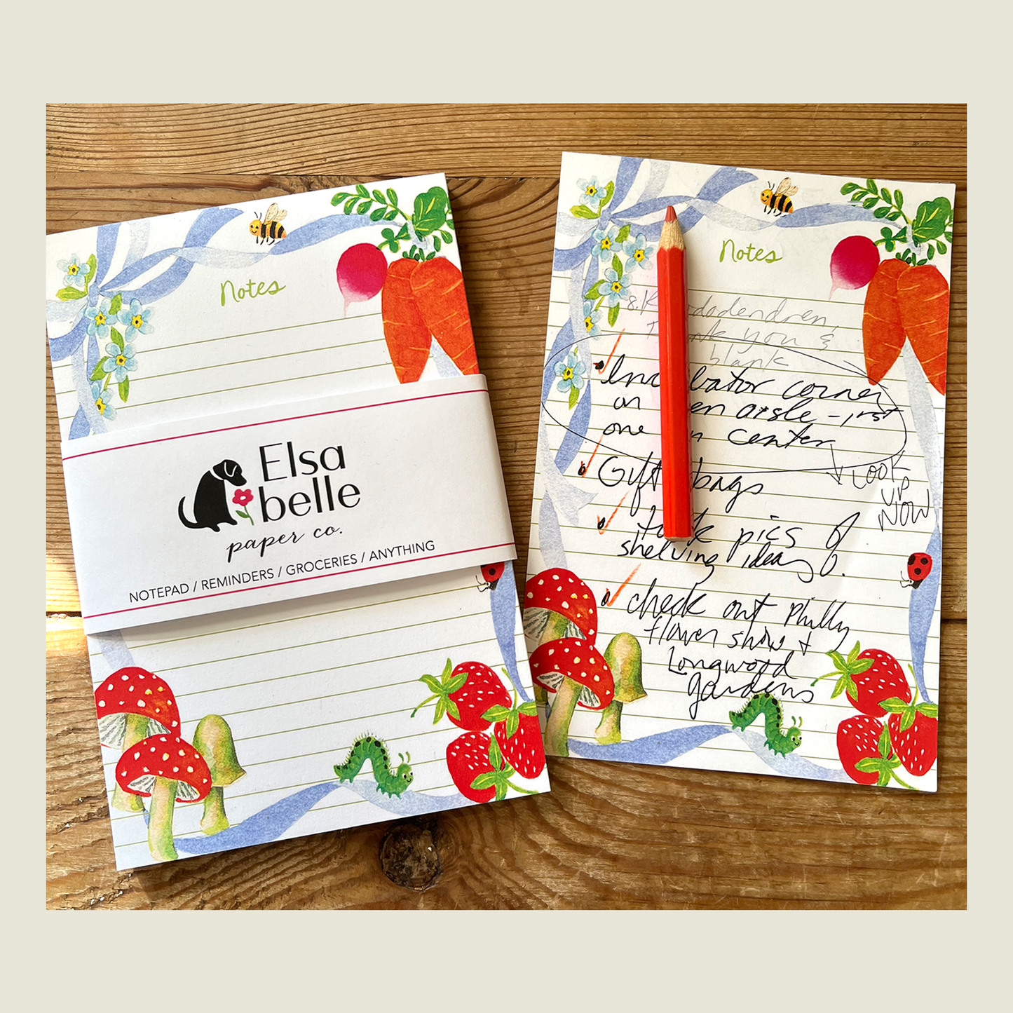 Mushroom Strawberries Ribbon Notepad