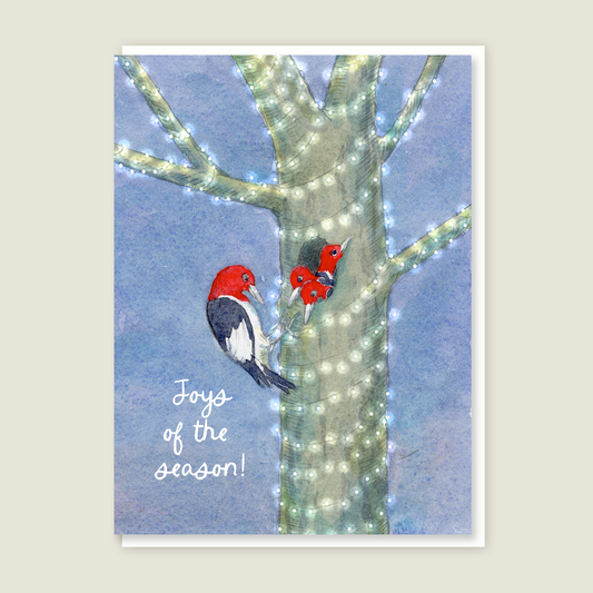 Woodpecker Tree Lights Holiday Seasonal Card
