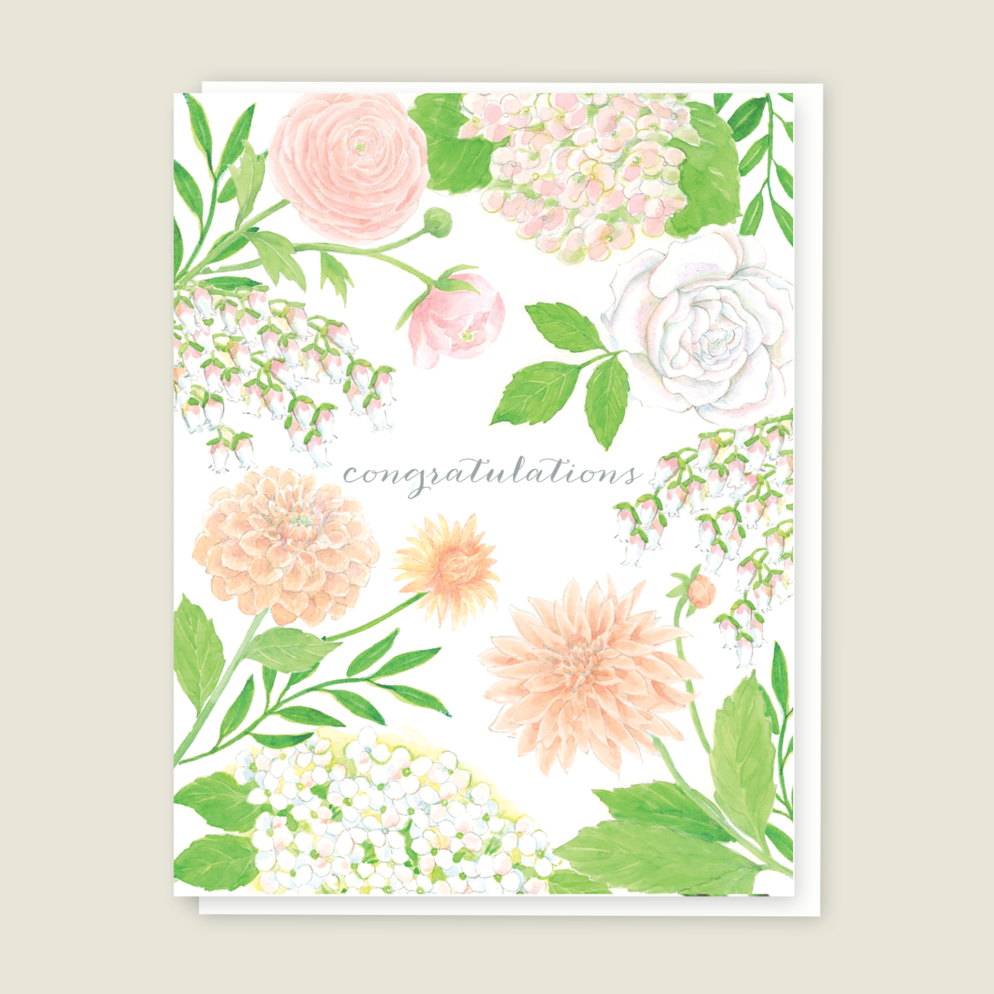 Peachy Dahlia Hydrangea Congratulations card