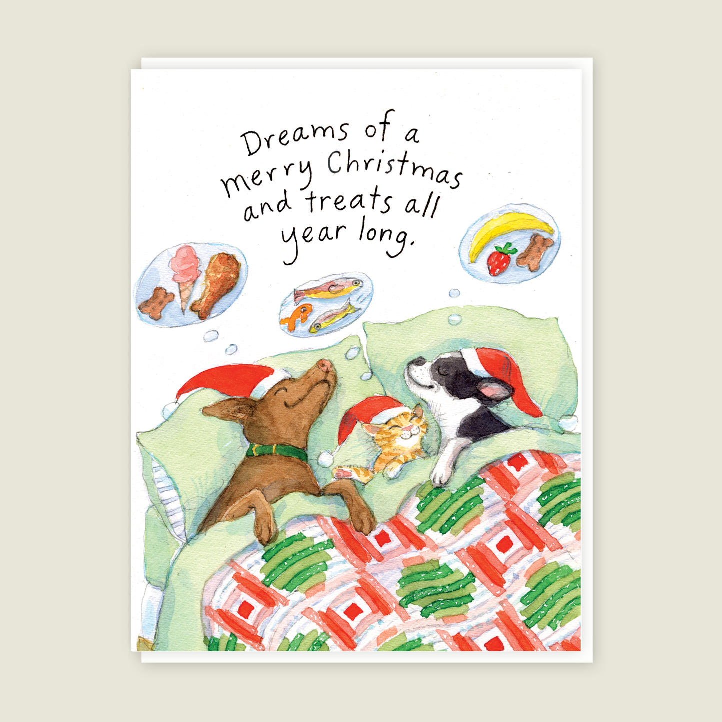 Christmas Dog/Cat Dreaming Card